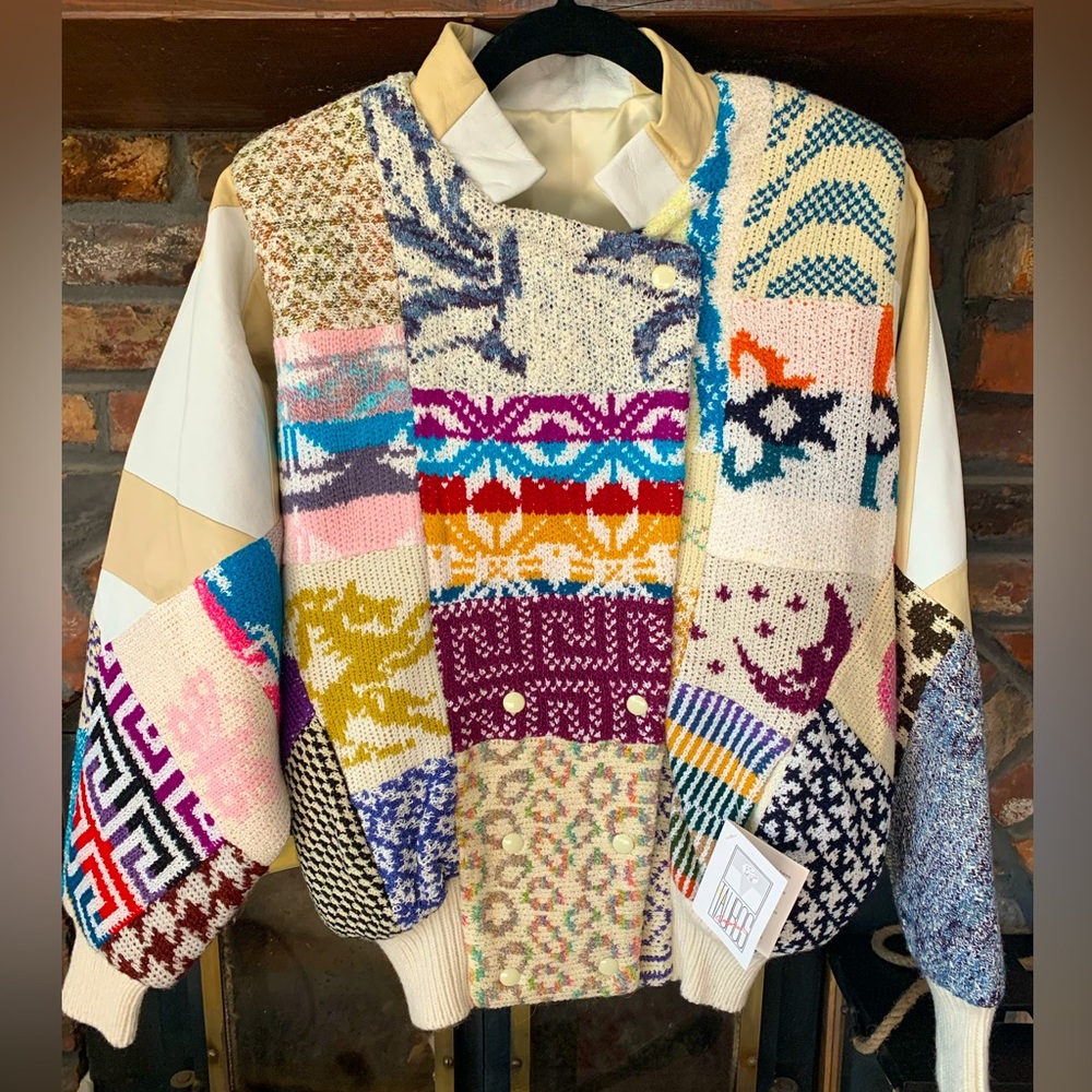 Tauros Patchwork Leather and Knit Bomber Jacket M